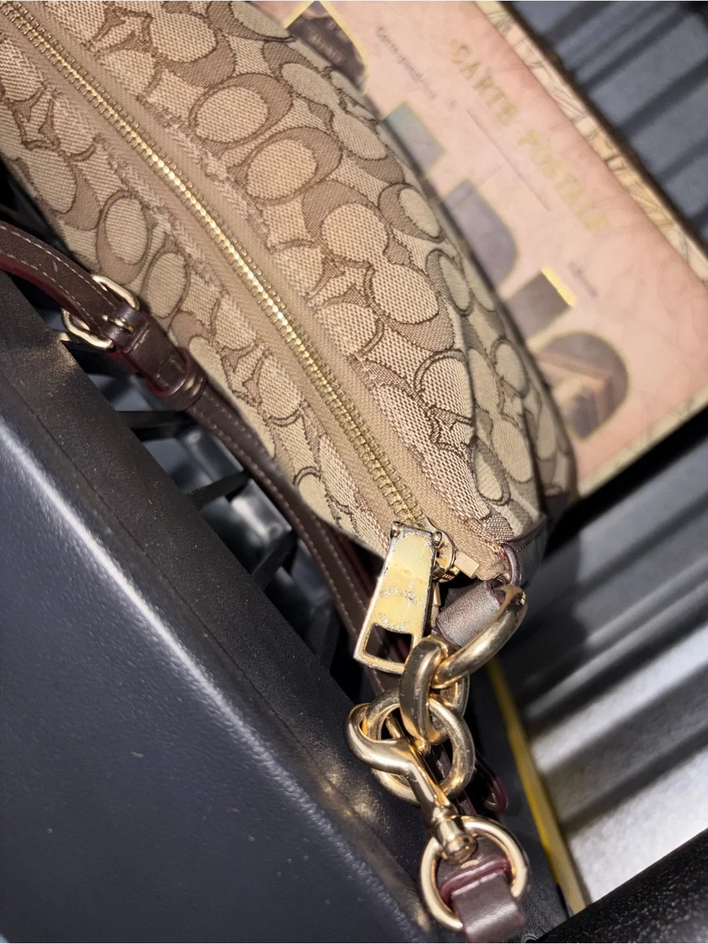 Coach Brown Signature Canvas Crossbody with Dark Brown Trim